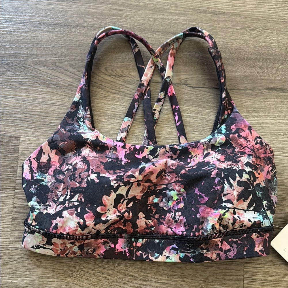 Lululemon Black and Pink Sports Bra with Criss-Cross Straps